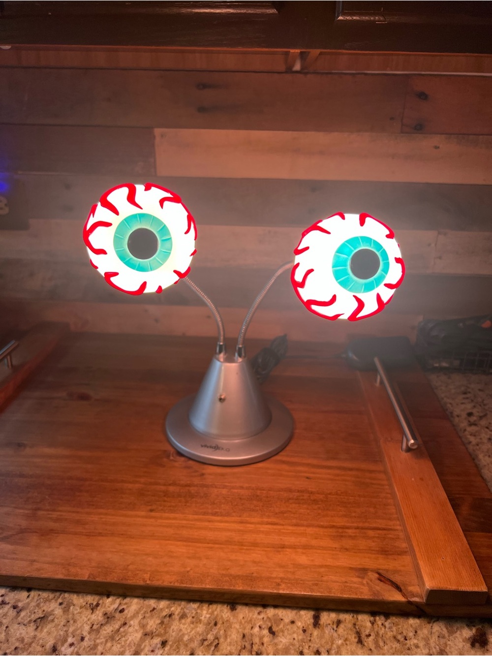 Vintage Vivid EKG Eyeball Party Lamp - Silver Base, White & Red Eye Shades
